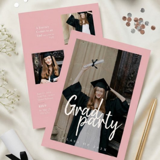 Invitation Modern Rose Gold Photo Collage Graduation