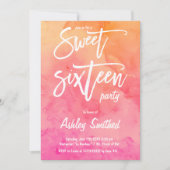 Invitation MOdern rose orange aquarelle typographie Sweet 16 (Devant)
