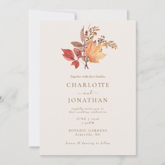 Invitation Modern Rustic Fall Boho Flower Wedding (Devant)