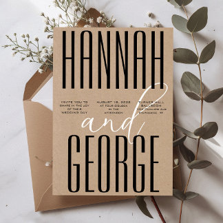 Invitation Modern Rustic Kraft Black & White QR Code Wedding