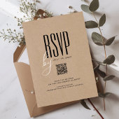 Invitation Modern Rustic Kraft Black & White QR Code Wedding