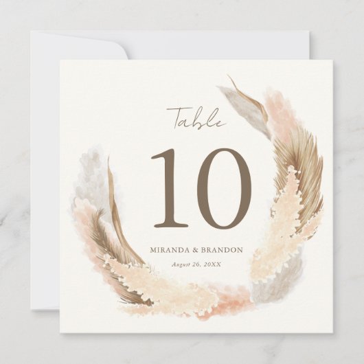 Invitation Modern Rustic Pampas Grass Wedding Table Number (Devant)