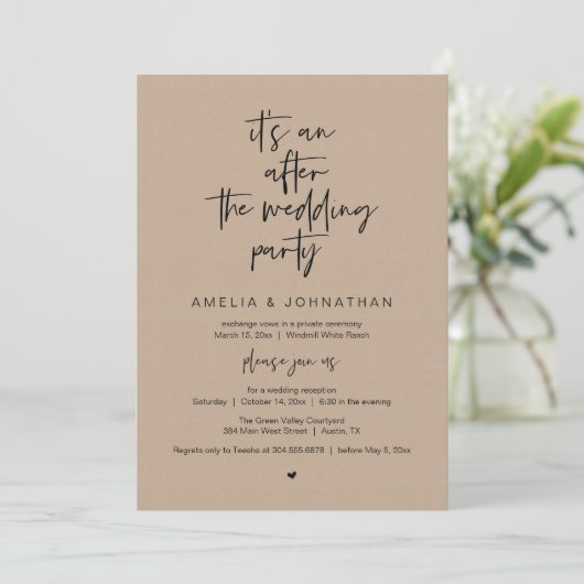 Invitation Modern Rustic Wedding Reception Brown Kraft (Debout devant)