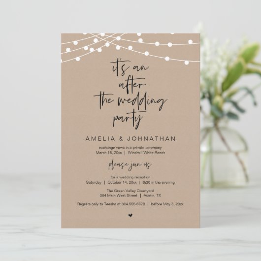 Invitation Modern Rustic Wedding Reception Brown Kraft (Debout devant)