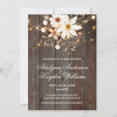 Invitation Modern Rustic Wood Floral Lights Wedding  (Devant)