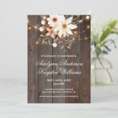 Invitation Modern Rustic Wood Floral Lights Wedding  (Debout devant)