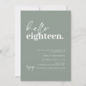 Invitation Modern Sage Bonjour Dix-Huit Anniversaire (Devant)