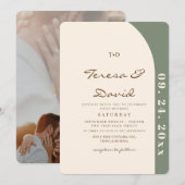 Invitation Modern Sage & Cream Boho Photo Wedding (Devant / Derrière)