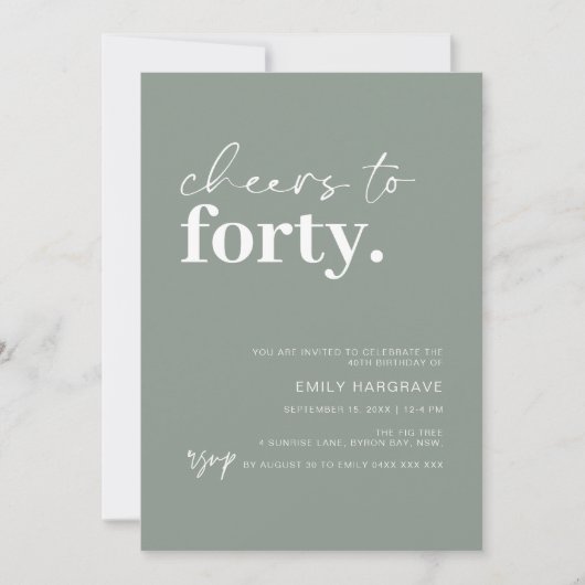 Invitation Modern Sage encourage à 40 fête d'anniversaire (Devant)