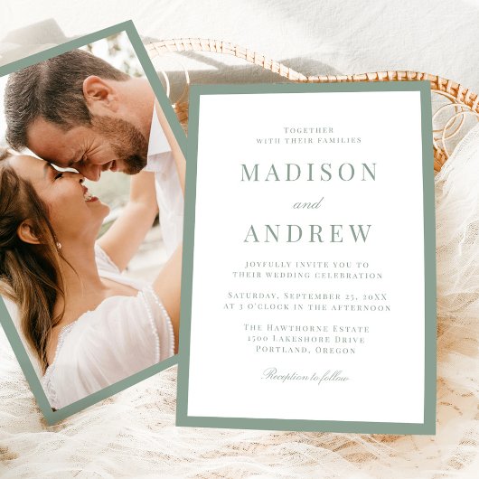 Invitation Modern Sage Green Border Photo Wedding