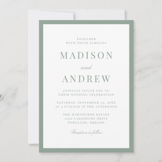 Invitation Modern Sage Green Border Wedding (Devant)