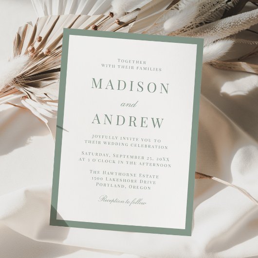 Invitation Modern Sage Green Border Wedding