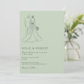 Invitation Modern Sage Green Bride & Groom Sketch Wedding (Debout devant)