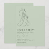 Invitation Modern Sage Green Bride & Groom Sketch Wedding (Devant / Derrière)