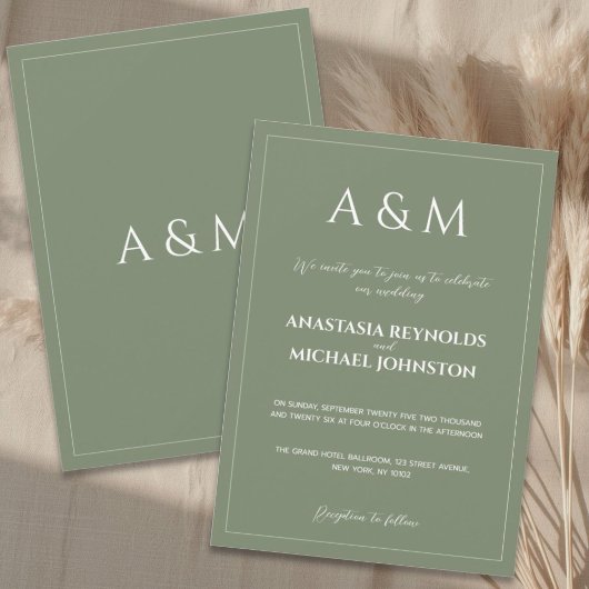 Invitation Modern sage green minimalist wedding