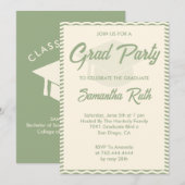 Invitation Modern Sage Green Wavy Stripe Graduation Party (Devant / Derrière)