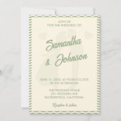Invitation Modern Sage Green Wavy Stripe QR Code Wedding (Devant)