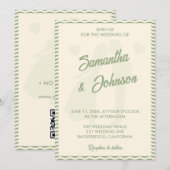 Invitation Modern Sage Green Wavy Stripe QR Code Wedding (Devant / Derrière)