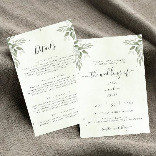 Invitation Modern Sage Greenery Floral All-in-One Wedding