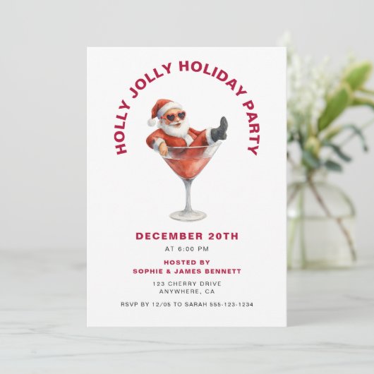 Invitation Modern Santa Holly Jolly Christmas Party (Debout devant)