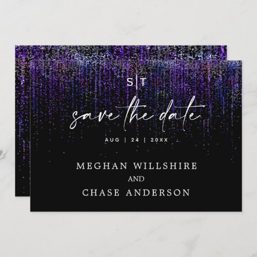 Invitation Modern Save the Date Edgy Purple Parties scintilla (Devant / Derrière)