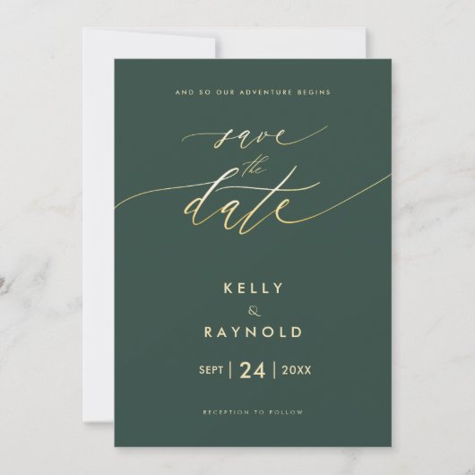 Invitation Modern Save The Date Hunter Green Mariage Photo (Devant)