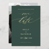 Invitation Modern Save The Date Hunter Green Mariage Photo (Devant / Derrière)