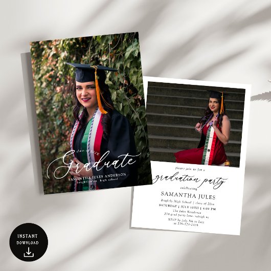 Invitation Modern Script 2 Photos Graduation Party