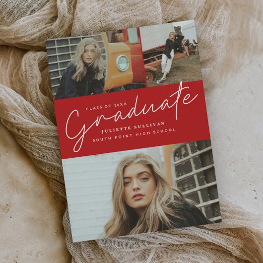 Invitation Modern Script 3 Photo Collage de photos fête de gr