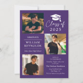 Invitation Modern Script 4 Photo Collage Party Graduation (Devant)
