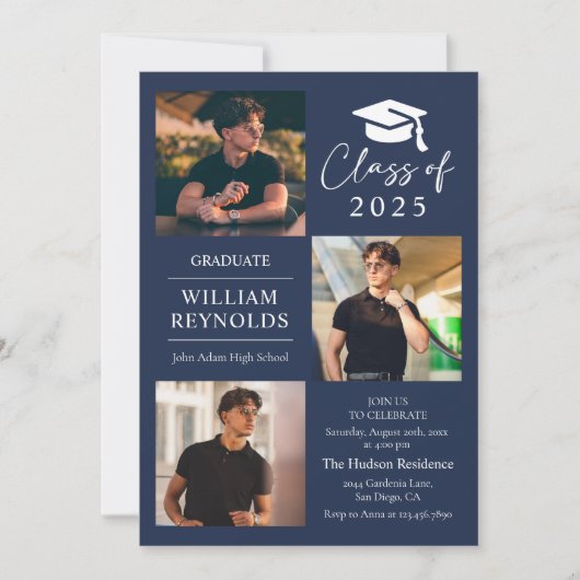 Invitation Modern Script 4 Photo Collage Party Graduation (Devant)