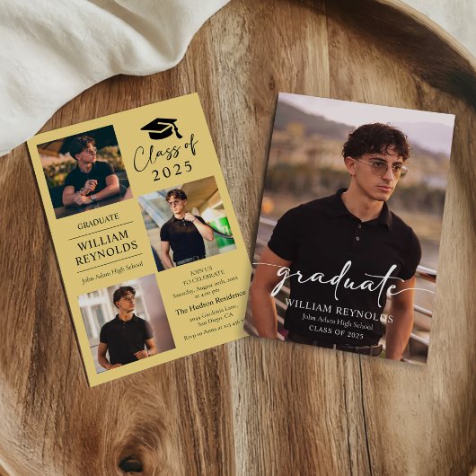 Invitation Modern Script 4 Photo Collage Party Graduation