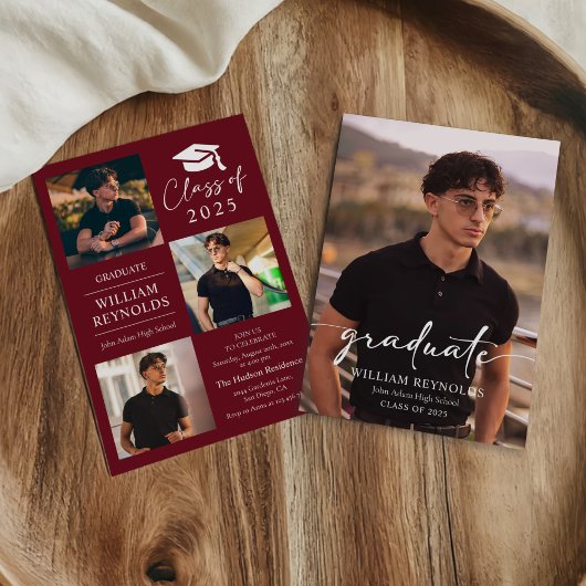 Invitation Modern Script 4 Photo Collage Party Graduation