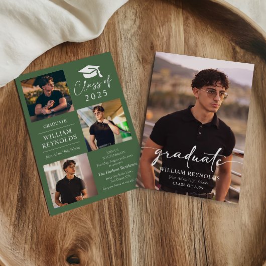 Invitation Modern Script 4 Photo Collage Party Graduation