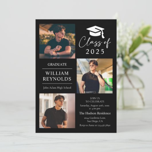 Invitation Modern Script 4 Photo Collage Party Graduation (Debout devant)