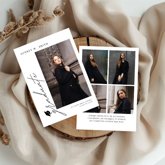 Invitation Modern Script 5 Photos Graduation Announcement