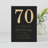Invitation Modern Script Black Gold Seventy 70th Birthday (Debout devant)