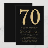 Invitation Modern Script Black Gold Seventy 70th Birthday (Devant / Derrière)
