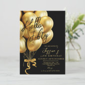 Invitation Modern Script Black Hello Fifty Birthday (Debout devant)