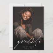 Invitation Modern Script Black White 4 Photo Graduation (Devant)
