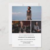 Invitation Modern Script Black White 4 Photo Graduation (Dos)