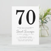 Invitation Modern Script Black White Seventy 70th Birthday (Debout devant)
