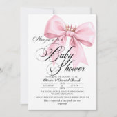 Invitation Modern Script Bow Pink Baby Shower (Devant)