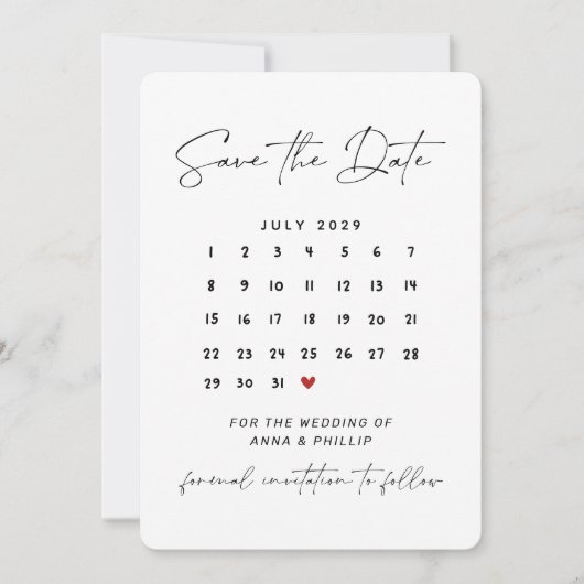 Invitation Modern Script Calendar Wedding Save the Date (Devant)