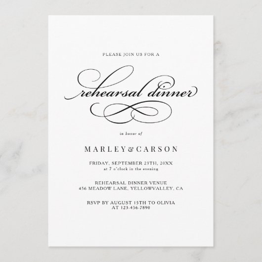 Invitation Modern Script Calligraphy Rehearsal Dinner (Devant)