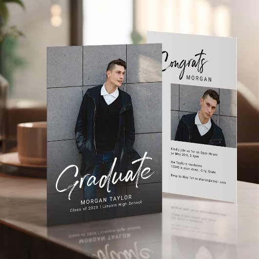 Invitation Modern Script Casual Photo Graduation Announcement