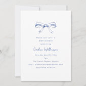 Invitation Modern Script Coquette Bow Blue Baby Shower (Devant)