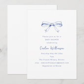 Invitation Modern Script Coquette Bow Blue Baby Shower (Devant / Derrière)