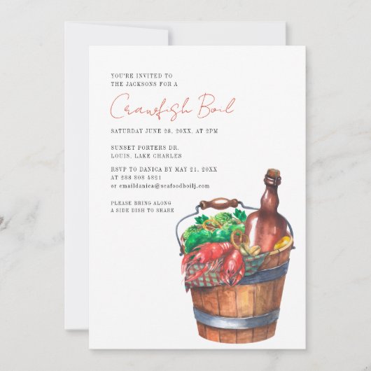 Invitation Modern Script Crawfish Seafood Boil Party (Devant)