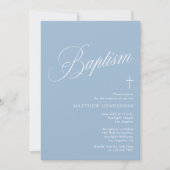 Invitation Modern Script Dusty Blue Boys Baptism (Devant)